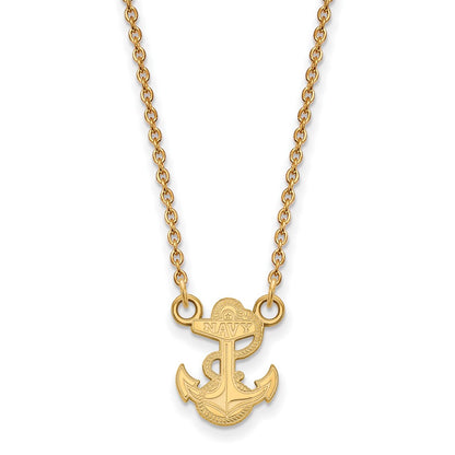 Gold Plated Sterling Silver Logoart Us Naval Academy Anchor Small Pendant 18 Inch Necklace