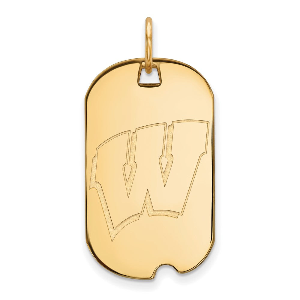 Gold Plated Sterling Silver Logoart University Of Wisconsin Letter W Small Dog Tag Pendant