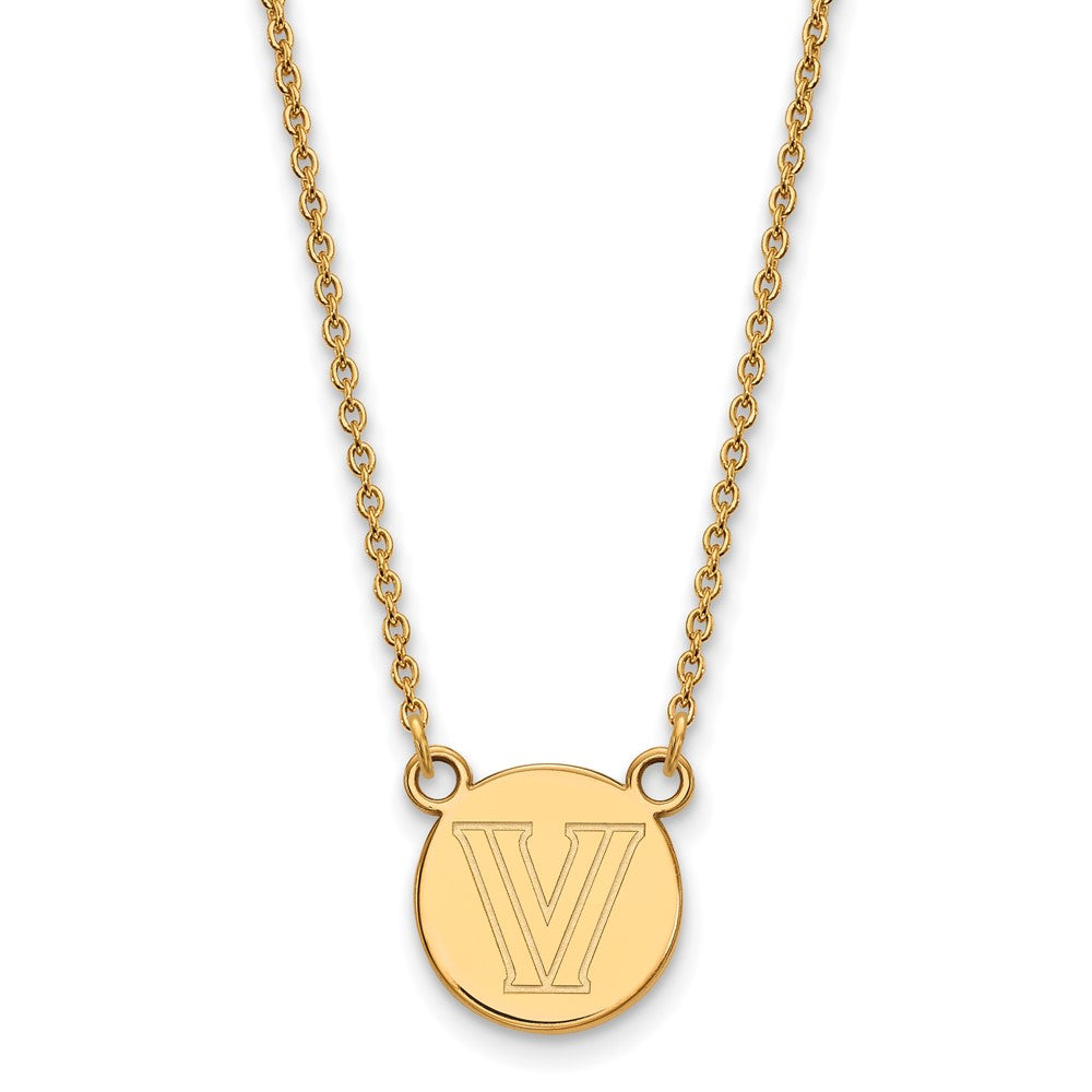 Gold Plated Sterling Silver Logoart Villanova University Letter V Small Disc 18 Inch Necklace