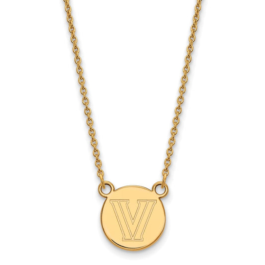 Gold Plated Sterling Silver Logoart Villanova University Letter V Small Disc 18 Inch Necklace