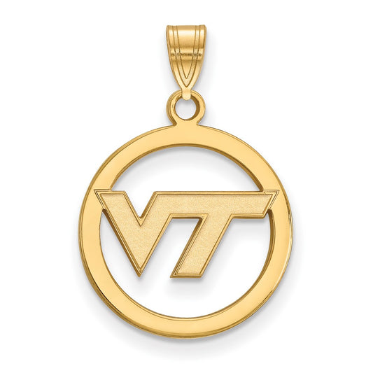 Gold Plated Sterling Silver Logoart Virginia Tech V T Med Circle Pendant
