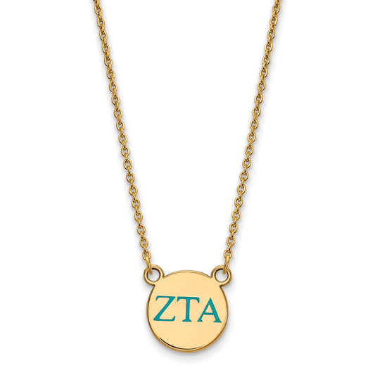 Gold Plated Sterling Silver Logoart Zeta Tau Alpha Sorority Greek Letters Small Color Enamel Pendant 18 Inch Necklace