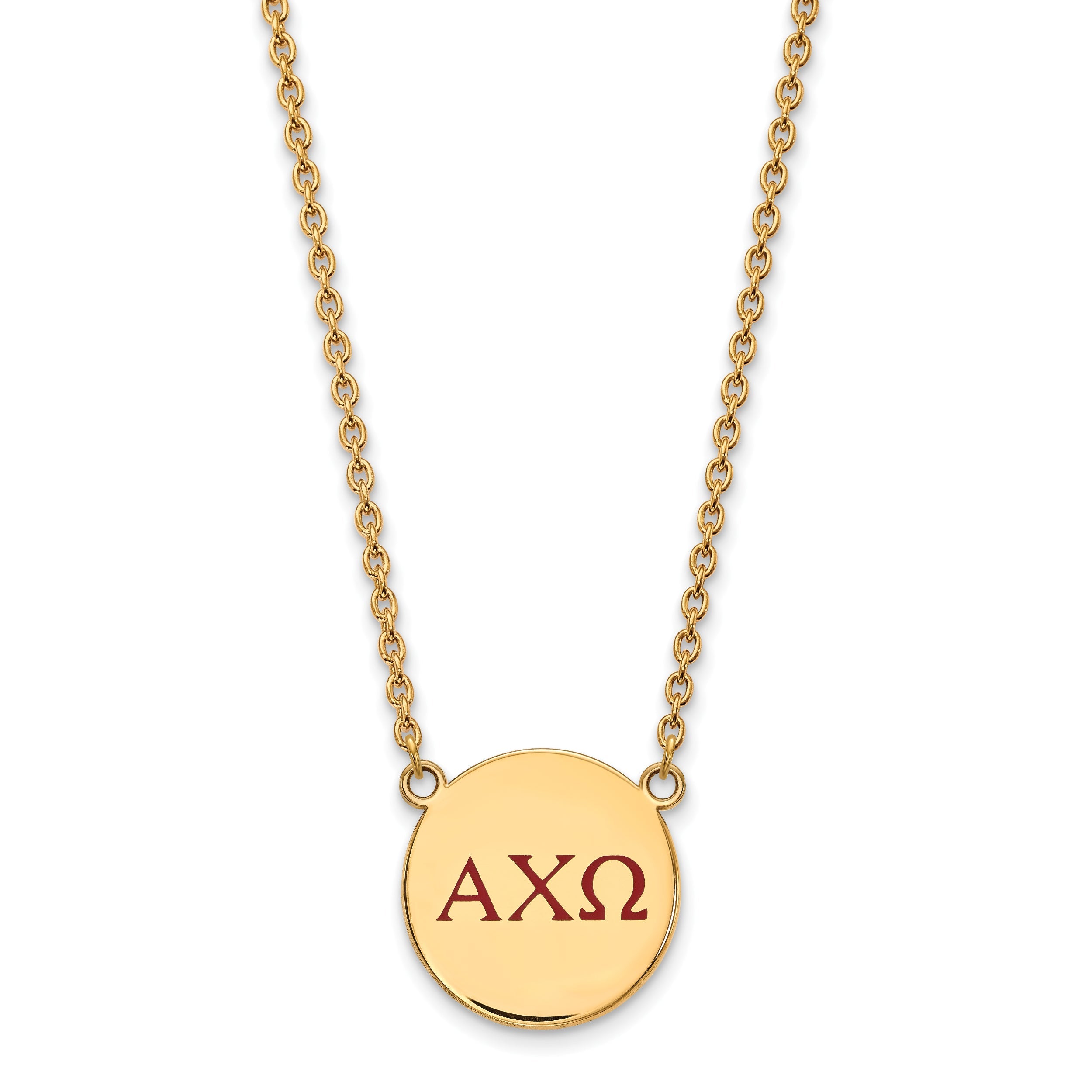 Gold Plated Sterling Silver Logoart Alpha Chi Omega Sorority Greek Letters Large Color Enamel Pendant 18 Inch Necklace