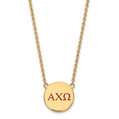 Gold Plated Sterling Silver Logoart Alpha Chi Omega Sorority Greek Letters Large Color Enamel Pendant 18 Inch Necklace
