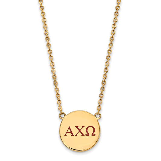Gold Plated Sterling Silver Logoart Alpha Chi Omega Sorority Greek Letters Large Color Enamel Pendant 18 Inch Necklace