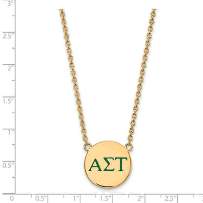 Gold Plated Sterling Silver Logoart Alpha Sigma Tau Sorority Greek Letters Large Color Enamel Pendant 18 Inch Necklace