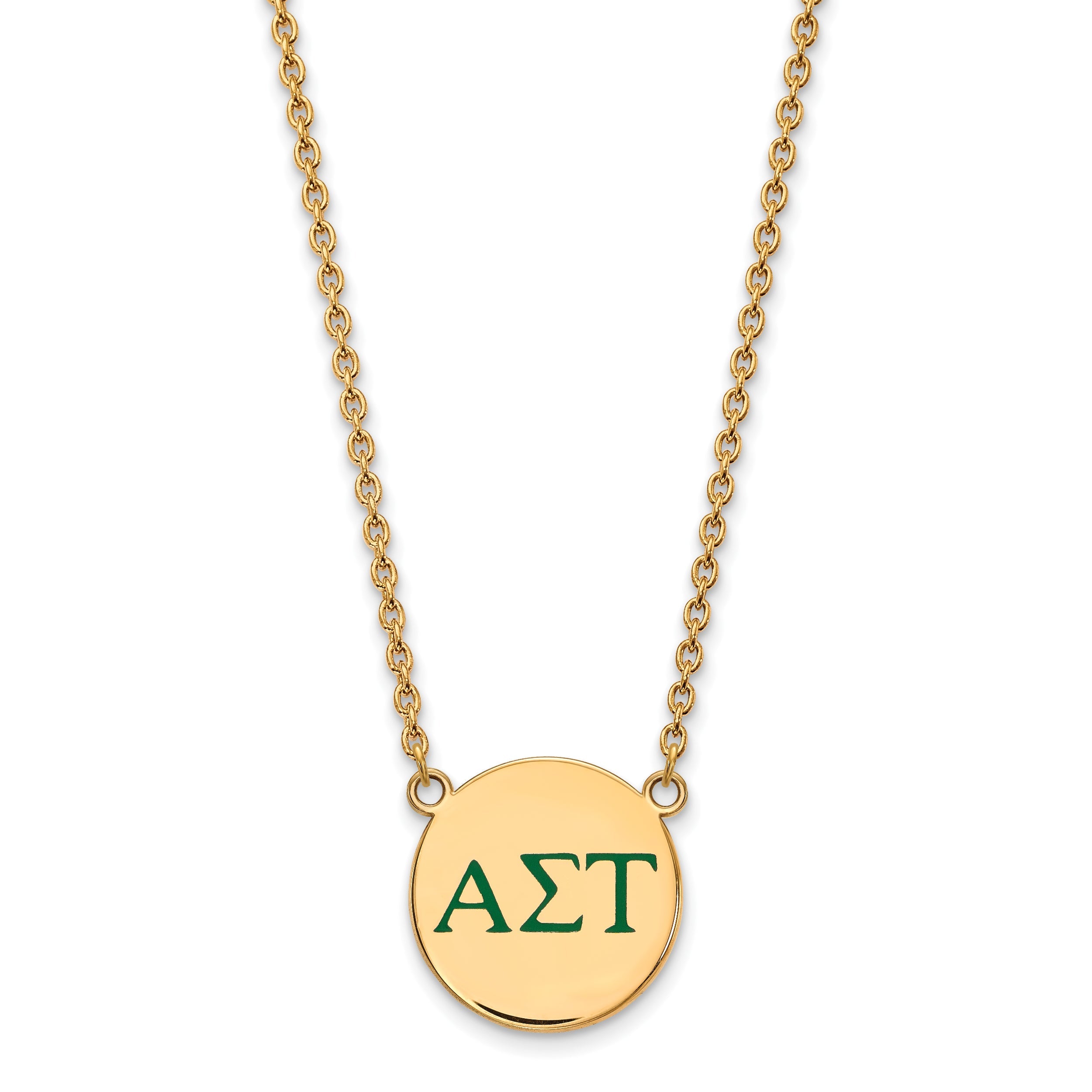 Gold Plated Sterling Silver Logoart Alpha Sigma Tau Sorority Greek Letters Large Color Enamel Pendant 18 Inch Necklace