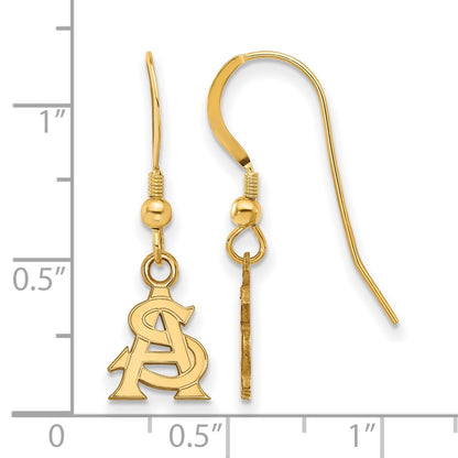 Gold Plated Sterling Silver Logoart Arizona State University A S Extra Small Dangle Wire Earrings