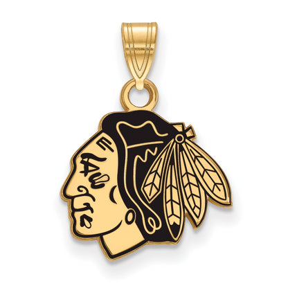 Gold Plated Sterling Silver Nhl Logoart Chicago Blackhawks Small Enameled Pendant