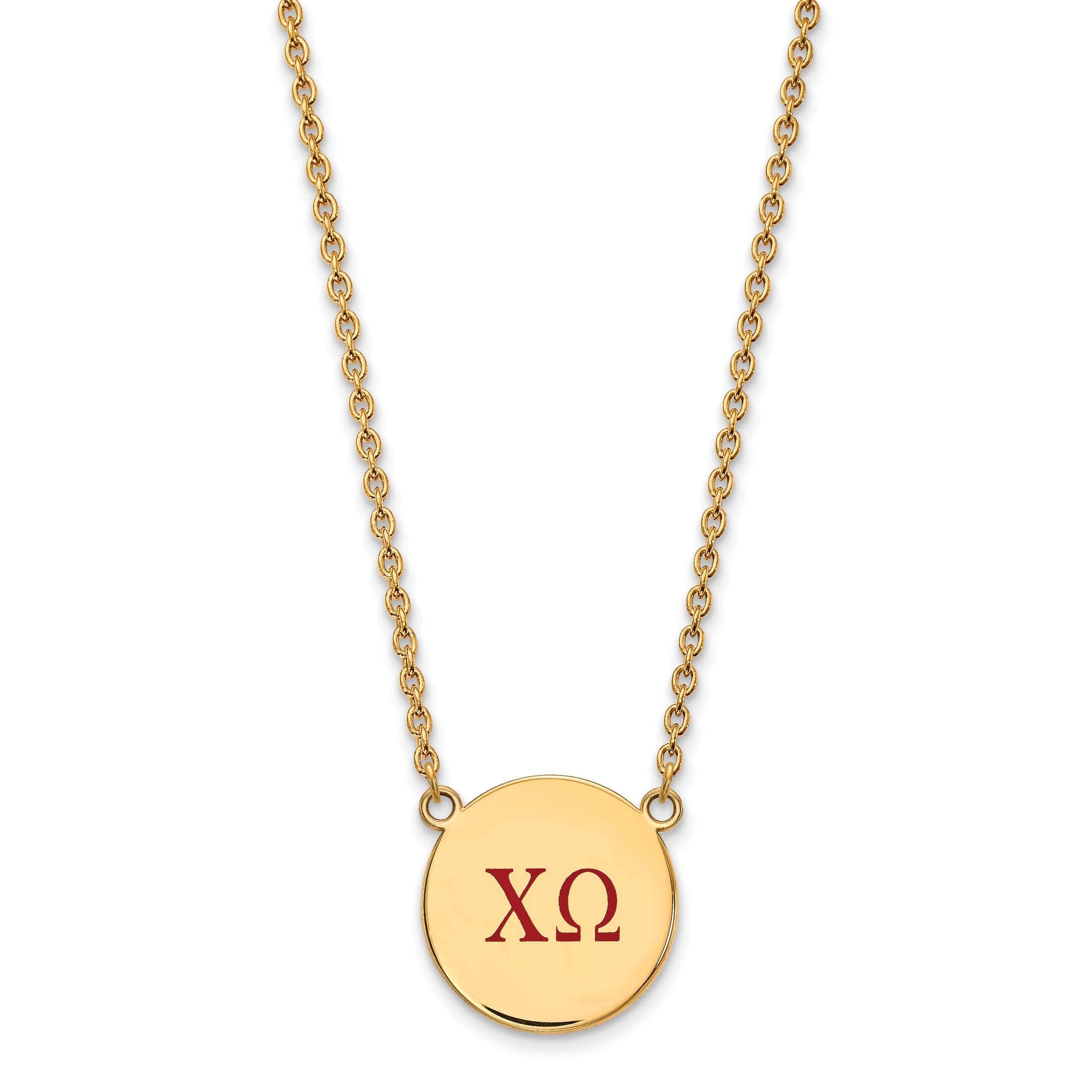Gold Plated Sterling Silver Logoart Chi Omega Sorority Greek Letters Large Color Enamel Pendant 18 Inch Necklace