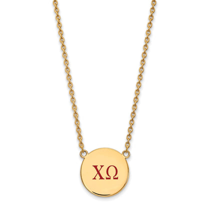 Gold Plated Sterling Silver Logoart Chi Omega Sorority Greek Letters Large Color Enamel Pendant 18 Inch Necklace