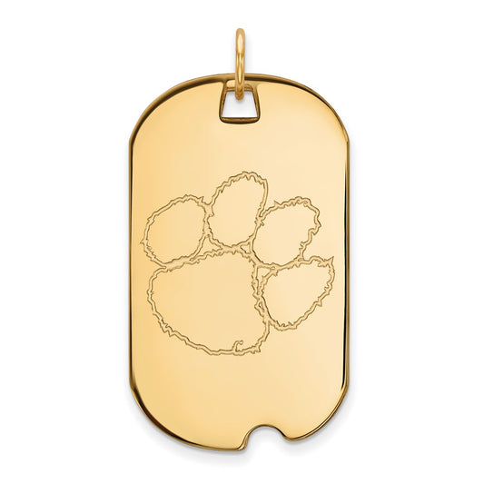 10K Yellow Gold Logoart Clemson University Tiger Paw Large Dog Tag Pendant