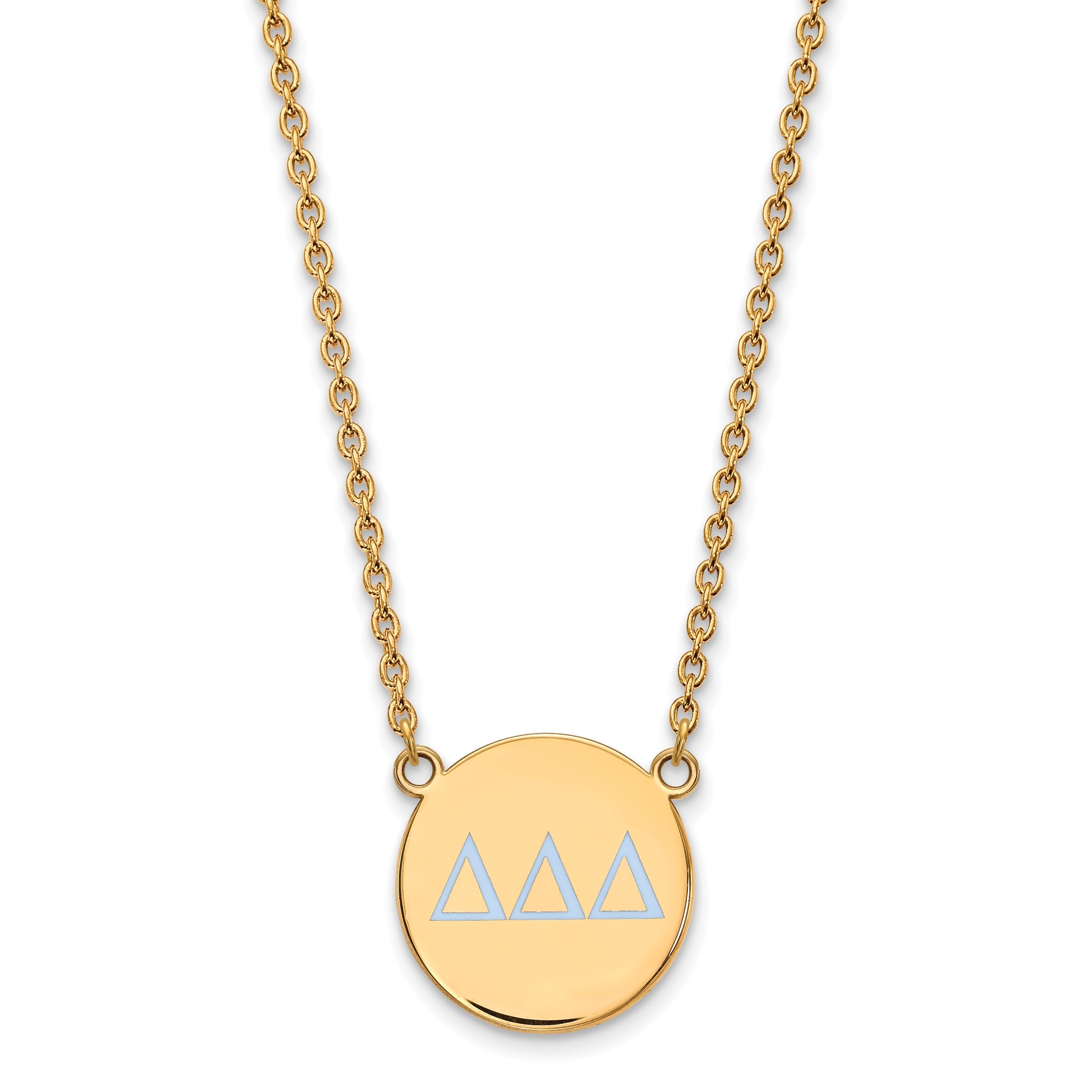 Gold Plated Sterling Silver Logoart Delta Sorority Greek Letters Large Color Enamel Pendant 18 Inch Necklace