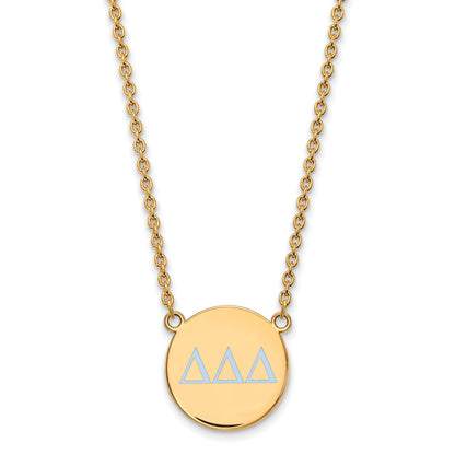 Gold Plated Sterling Silver Logoart Delta Sorority Greek Letters Large Color Enamel Pendant 18 Inch Necklace