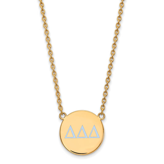 Gold Plated Sterling Silver Logoart Delta Sorority Greek Letters Large Color Enamel Pendant 18 Inch Necklace