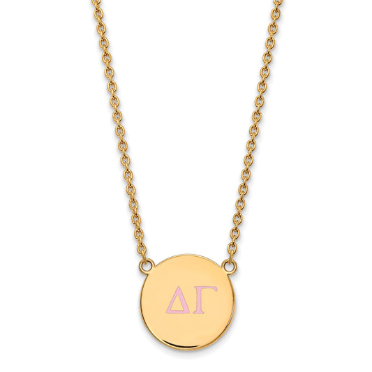 Gold Plated Sterling Silver Logoart Delta Gamma Sorority Greek Letters Large Color Enamel Pendant 18 Inch Necklace