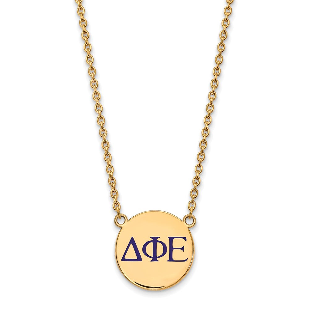 Gold Plated Sterling Silver Logoart Delta Phi Epsilon Sorority Greek Letters Large Color Enamel Pendant 18 Inch Necklace