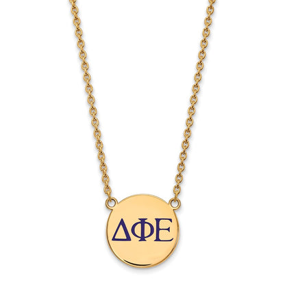 Gold Plated Sterling Silver Logoart Delta Phi Epsilon Sorority Greek Letters Large Color Enamel Pendant 18 Inch Necklace