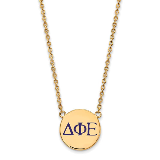 Gold Plated Sterling Silver Logoart Delta Phi Epsilon Sorority Greek Letters Large Color Enamel Pendant 18 Inch Necklace