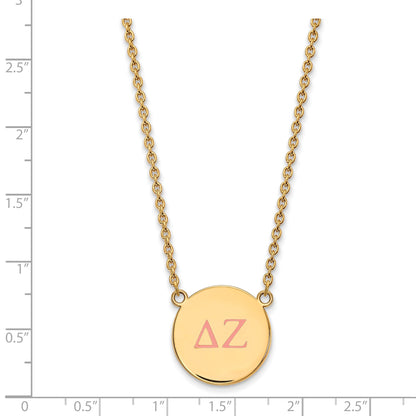 Gold Plated Sterling Silver Logoart Delta Zeta Sorority Greek Letters Large Color Enamel Pendant 18 Inch Necklace