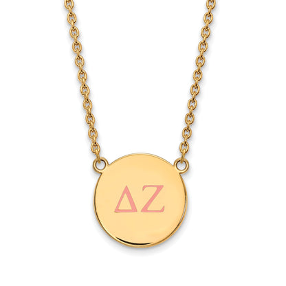 Gold Plated Sterling Silver Logoart Delta Zeta Sorority Greek Letters Large Color Enamel Pendant 18 Inch Necklace
