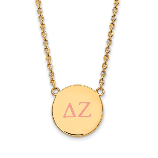 Gold Plated Sterling Silver Logoart Delta Zeta Sorority Greek Letters Large Color Enamel Pendant 18 Inch Necklace