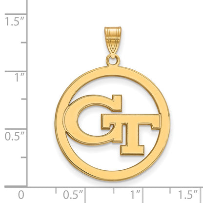 Gold Plated Sterling Silver Logoart Georgia Institute Of Technology G T Extra Large Circle Pendant