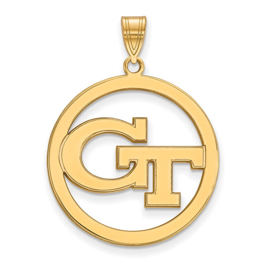 Gold Plated Sterling Silver Logoart Georgia Institute Of Technology G T Extra Large Circle Pendant