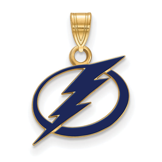 Gold Plated Sterling Silver Nhl Logoart Tampa Bay Lightning Small Enameled Pendant