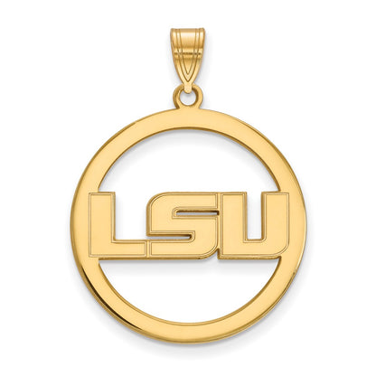 Gold Plated Sterling Silver Logoart Louisiana State University L S U Extra Large Circle Pendant