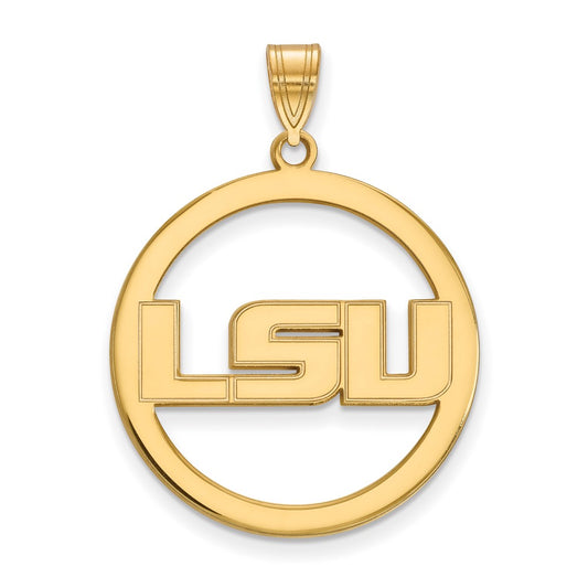 Gold Plated Sterling Silver Logoart Louisiana State University L S U Extra Large Circle Pendant