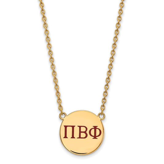 Gold Plated Sterling Silver Logoart Pi Beta Phi Sorority Greek Letters Large Color Enamel Pendant 18 Inch Necklace