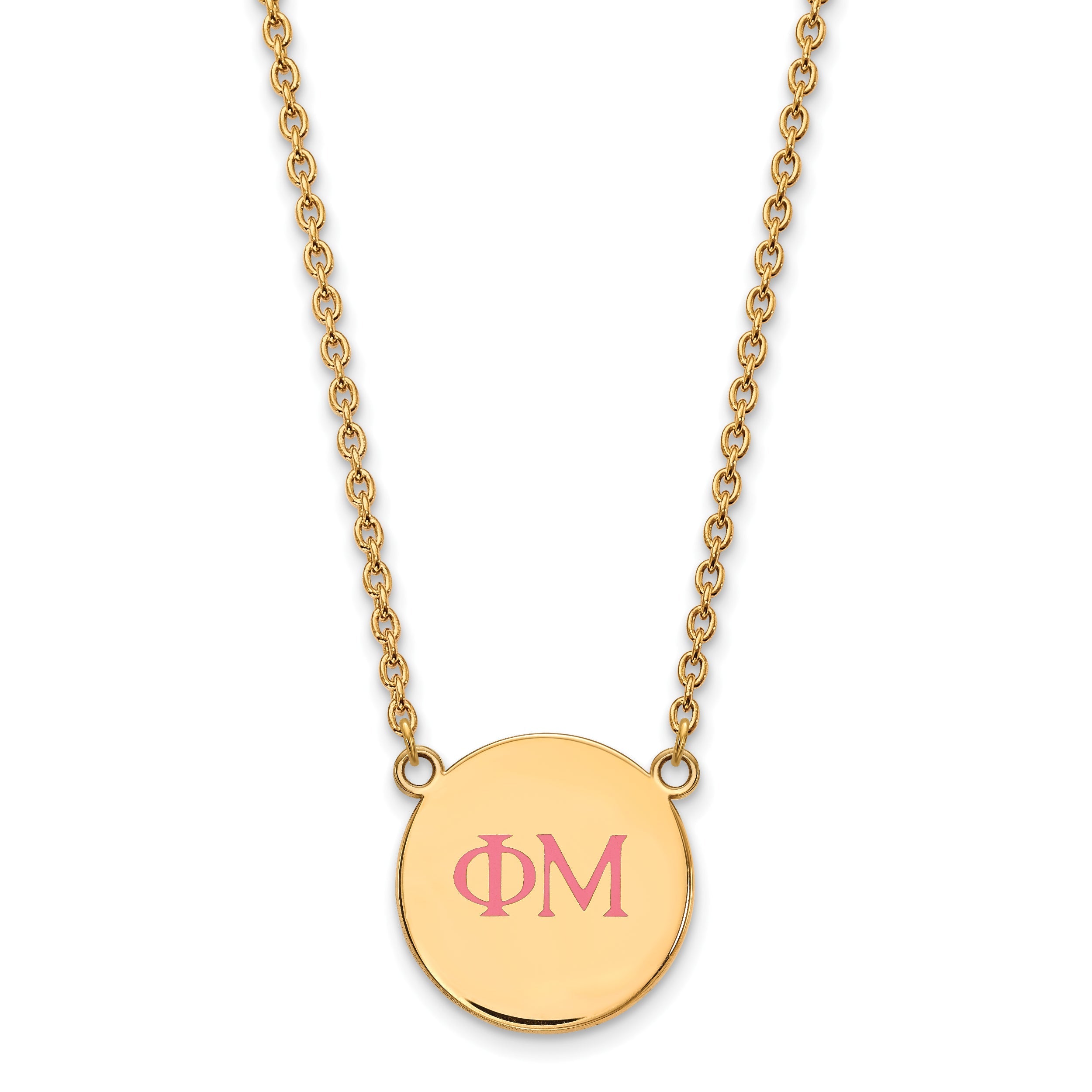Gold Plated Sterling Silver Logoart Phi Mu Sorority Greek Letters Large Color Enamel Pendant 18 Inch Necklace