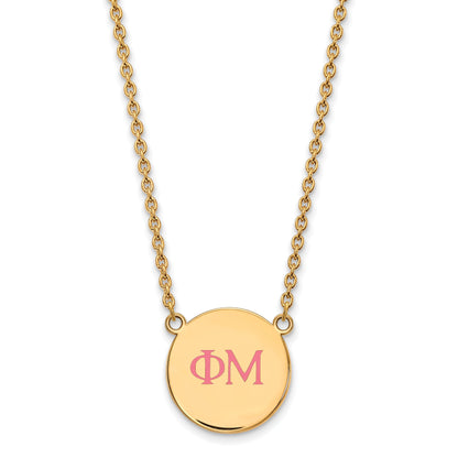 Gold Plated Sterling Silver Logoart Phi Mu Sorority Greek Letters Large Color Enamel Pendant 18 Inch Necklace