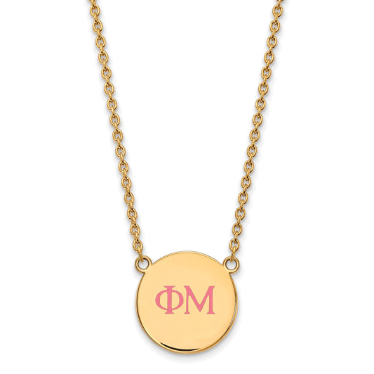 Gold Plated Sterling Silver Logoart Phi Mu Sorority Greek Letters Large Color Enamel Pendant 18 Inch Necklace