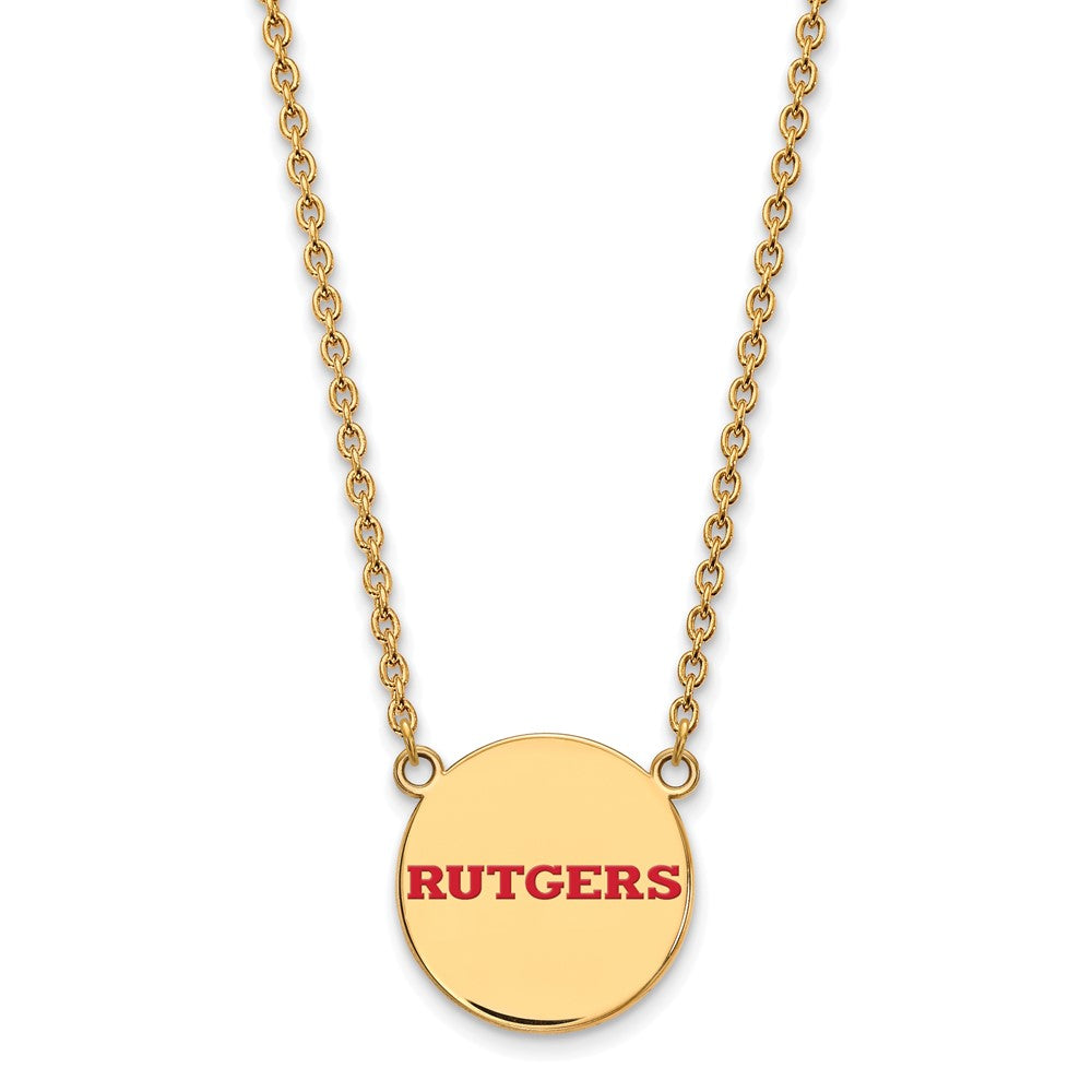 Gold Plated Sterling Silver Logoart Rutgers University Large Enameled Disc Pendant 18 Inch Necklace