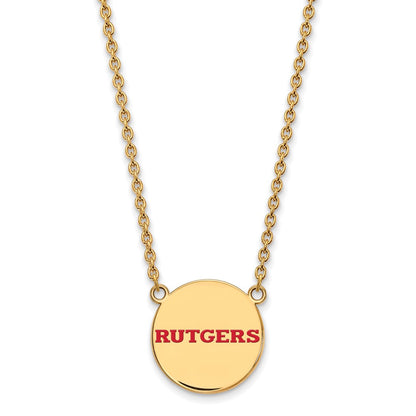 Gold Plated Sterling Silver Logoart Rutgers University Large Enameled Disc Pendant 18 Inch Necklace