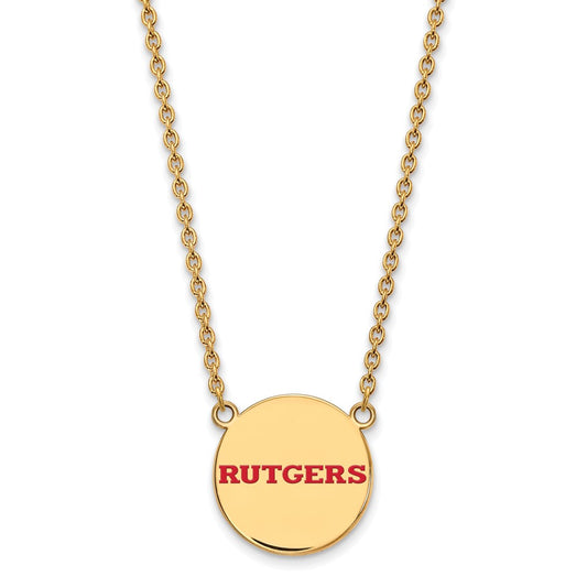 Gold Plated Sterling Silver Logoart Rutgers University Large Enameled Disc Pendant 18 Inch Necklace