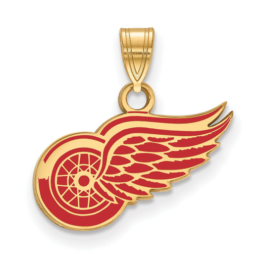 Gold Plated Sterling Silver Nhl Logoart Detroit Red Wings Small Enameled Pendant