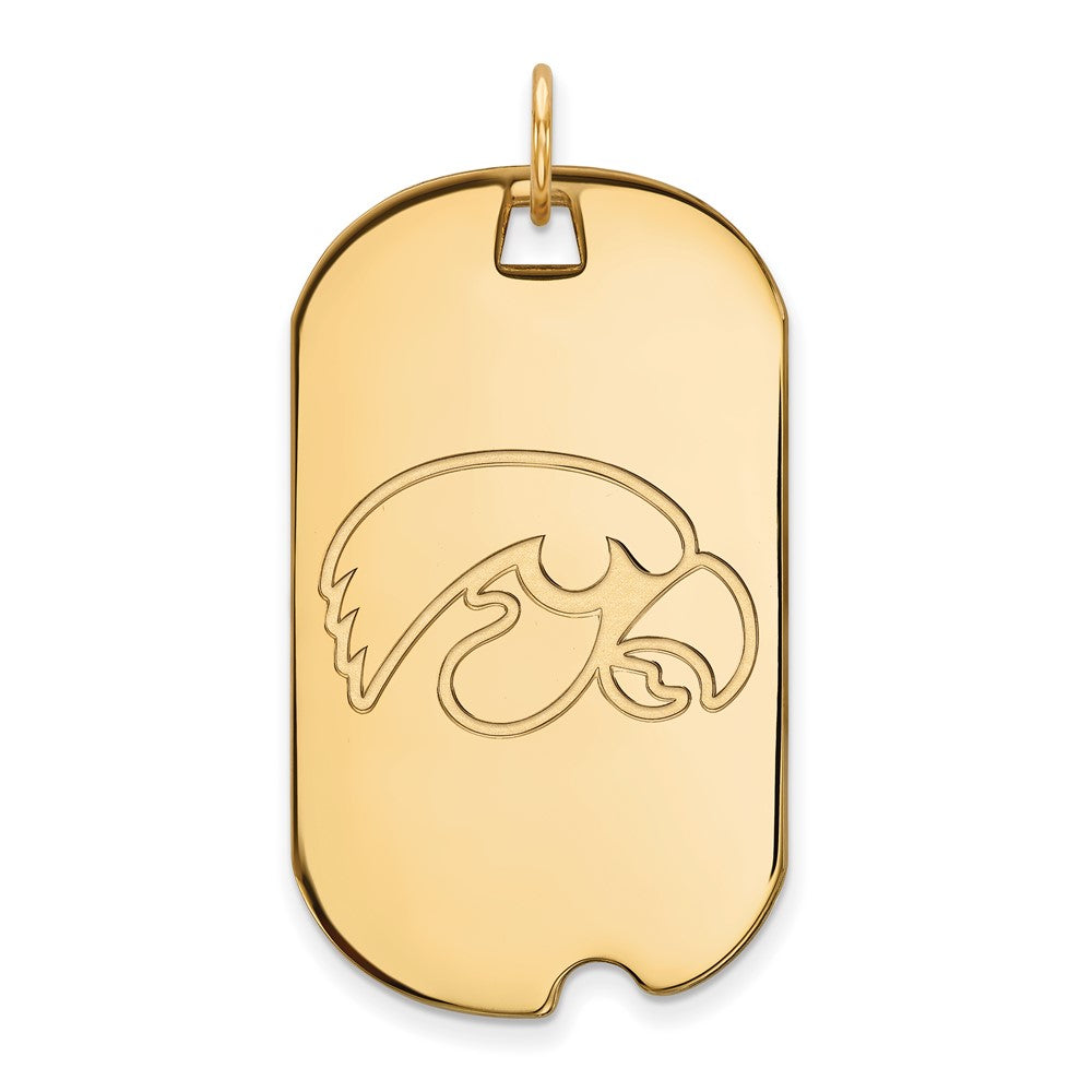 Gold Plated Sterling Silver Logoart University Of Iowa Hawk Large Dog Tag Pendant