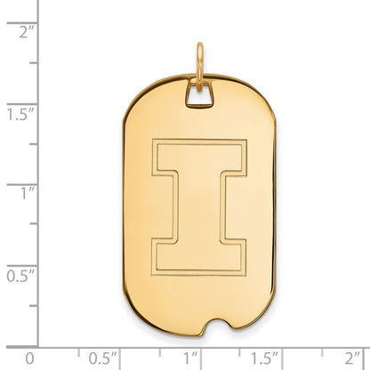 14K Yellow Gold Logoart University Of Illinois Letter I Large Dog Tag Pendant