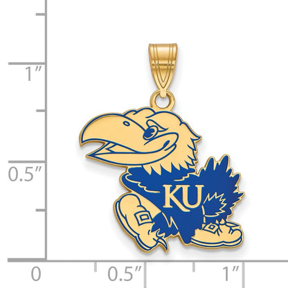 Gold Plated Sterling Silver Logoart University Of Kansas Jayhawk Large Enameled Pendant