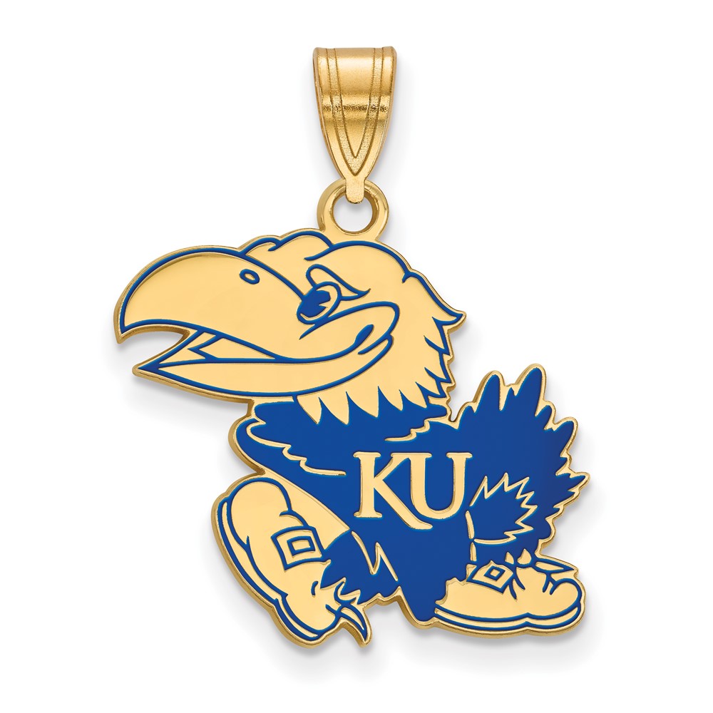 Gold Plated Sterling Silver Logoart University Of Kansas Jayhawk Large Enameled Pendant