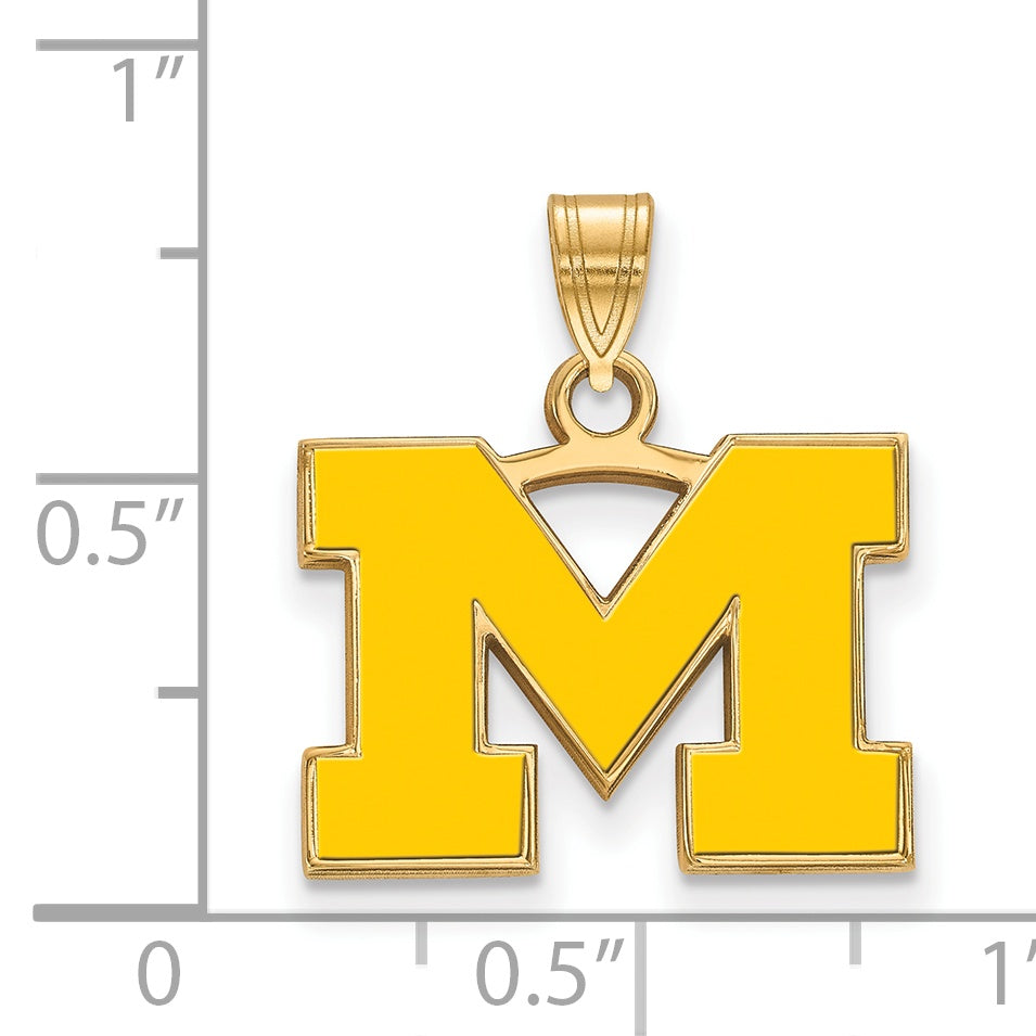 Gold Plated Sterling Silver Logoart University Of Michigan Letter M Small Yellow Enameled Pendant