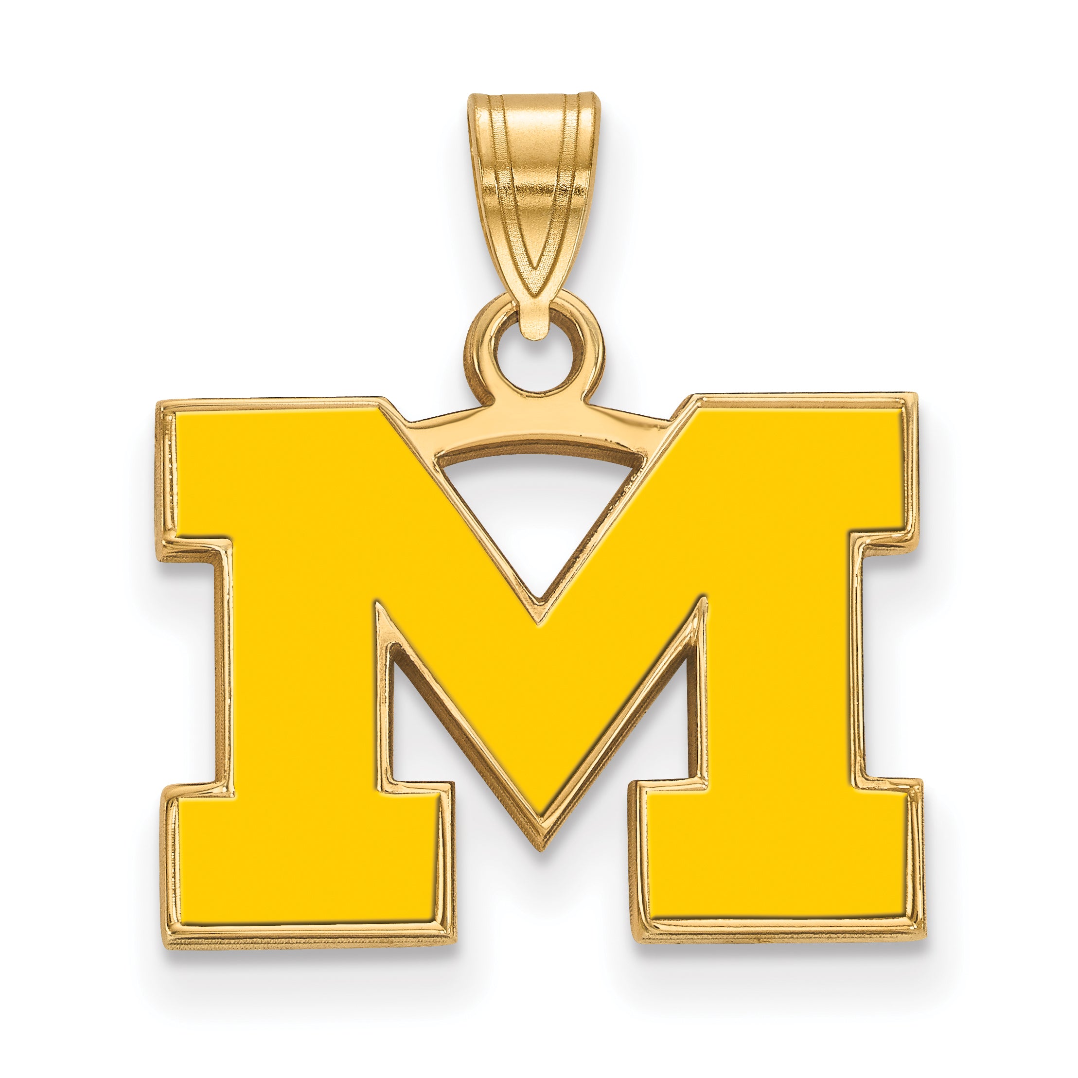Gold Plated Sterling Silver Logoart University Of Michigan Letter M Small Yellow Enameled Pendant