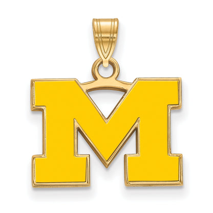 Gold Plated Sterling Silver Logoart University Of Michigan Letter M Small Yellow Enameled Pendant