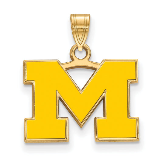 Gold Plated Sterling Silver Logoart University Of Michigan Letter M Small Yellow Enameled Pendant