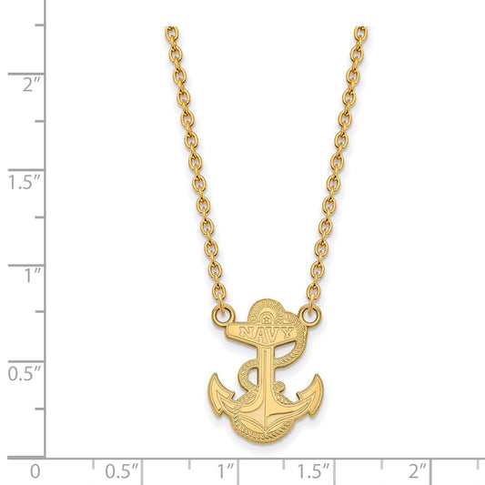 Gold Plated Sterling Silver Logoart Us Naval Academy Anchor Large Pendant 18 Inch Necklace