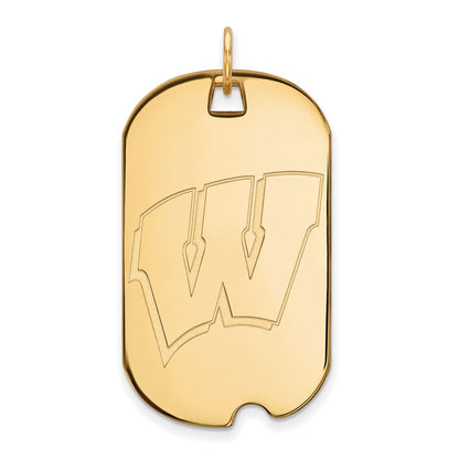 10K Yellow Gold Logoart University Of Wisconsin Letter W Large Dog Tag Pendant