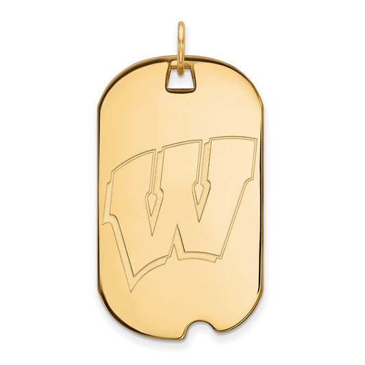 10K Yellow Gold Logoart University Of Wisconsin Letter W Large Dog Tag Pendant